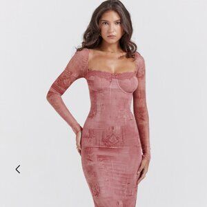 NWT House of CB Seraphina pink print corset dress